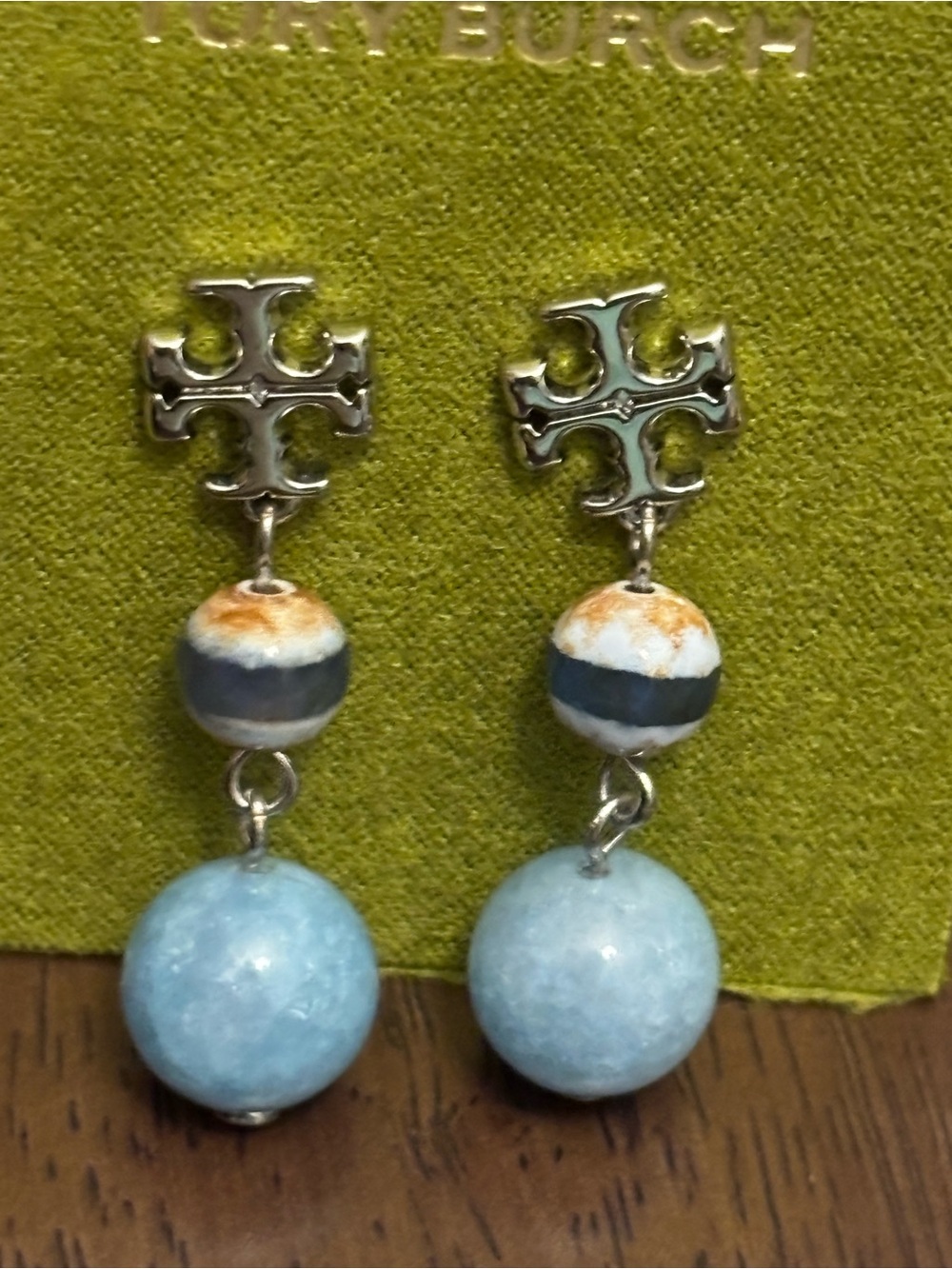Brand new Tory Burch Light Blue and Navy Bead Drop Earrings